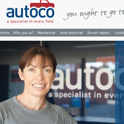 Autoco - Layout design pentru un site de prezentare al unui service auto din Canberra, Australia.