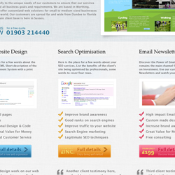 Layout pentru site-ul de prezentare al unui studio de web design din Sussex, Anglia.